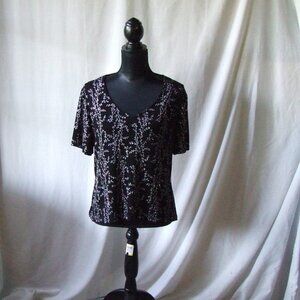 Ronnie Nicole shirt plus size silver black evening blouse sparkly vintage 80s